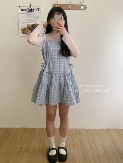 側抽繩格紋短洋（2colors)4
