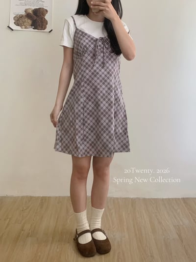 復古前抽繩格紋短洋(3colors)3