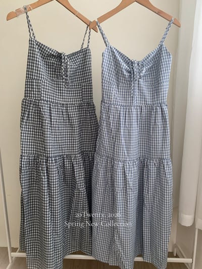 前抽繩格紋長洋裝（2colors)6