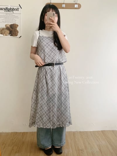 韓系氣質格紋吊帶長洋（2colors)6