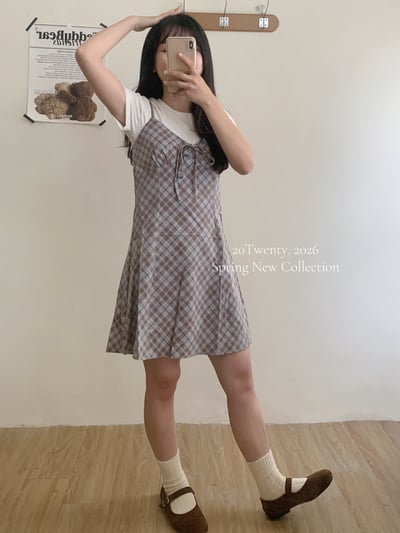 復古前抽繩格紋短洋(3colors)2