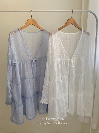 日系點點綁帶罩衫（2colors)5