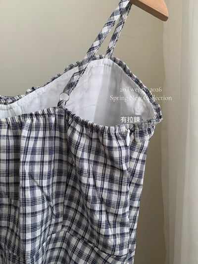 小格紋吊帶短洋（2colors)8