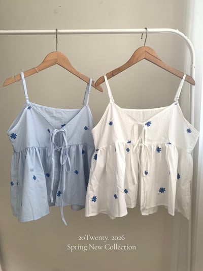 小刺繡花花雙綁帶背心（2colors)1
