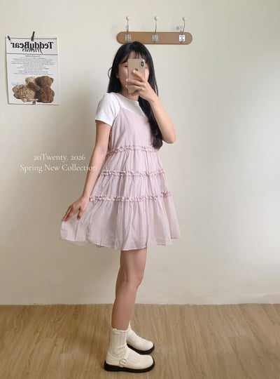 滾邊花紋吊帶短洋（4colors)6