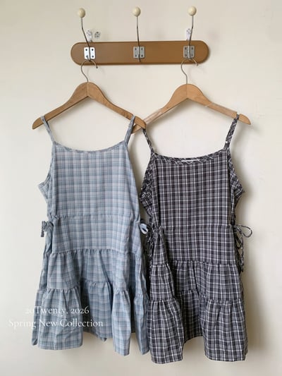 側抽繩格紋短洋（2colors)6