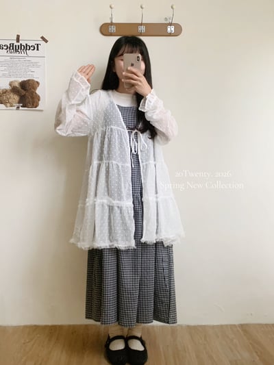 日系點點綁帶罩衫（2colors)2