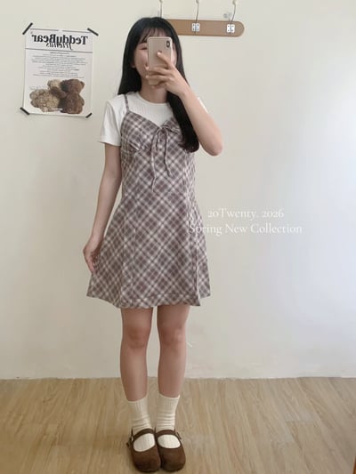 復古前抽繩格紋短洋(3colors)1