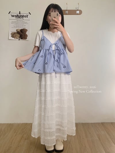 小花刺繡綁帶背心（2colors)6