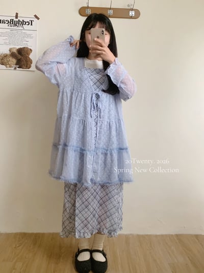 日系點點綁帶罩衫（2colors)3