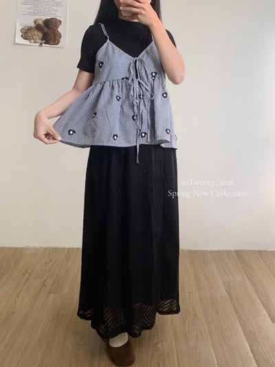 小花刺繡綁帶背心（2colors)7