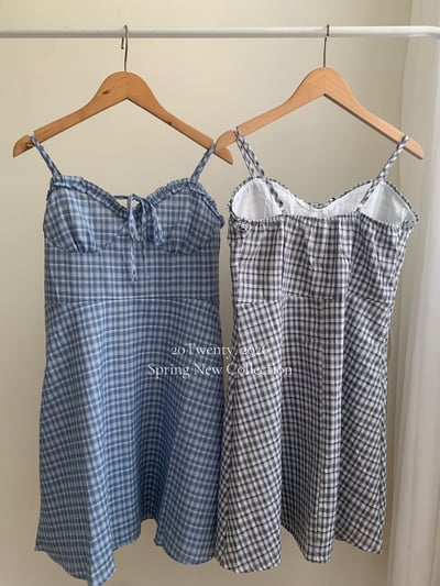 小格紋吊帶短洋（2colors)7