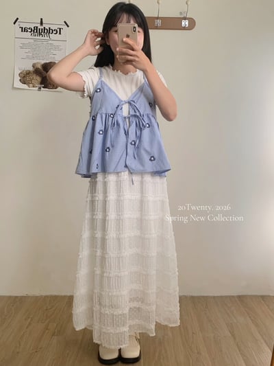 小花刺繡綁帶背心（2colors)4