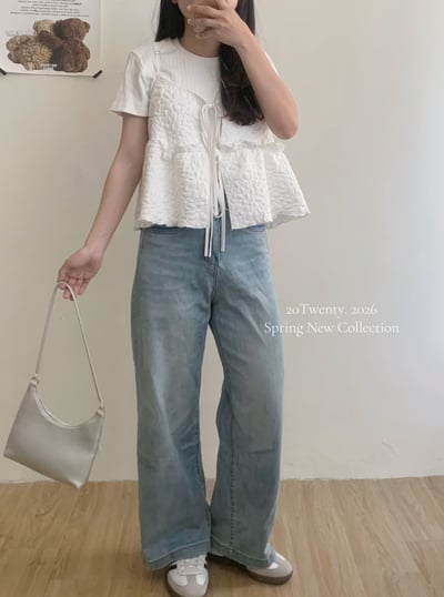 Look5排釦小花背心+直筒牛仔長褲6