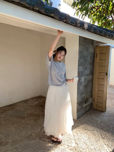 Look7刺繡綁帶背心+紗網半身裙7