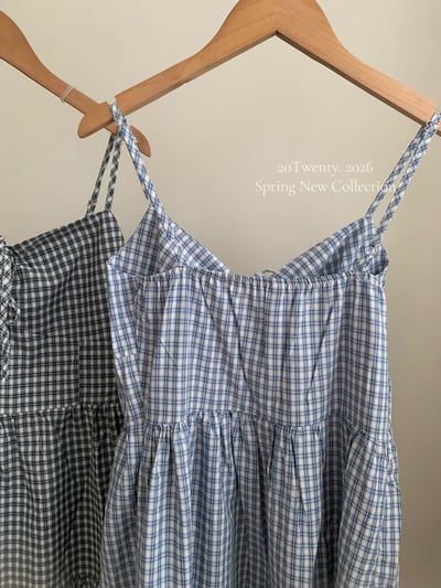 前抽繩格紋長洋裝（2colors)7