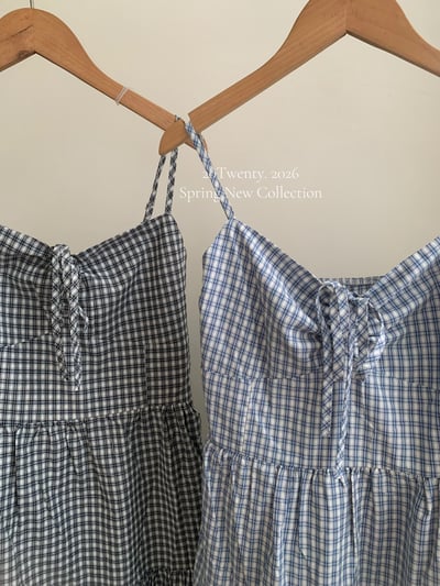 前抽繩格紋長洋裝（2colors)8