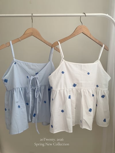 小刺繡花花雙綁帶背心（2colors)2