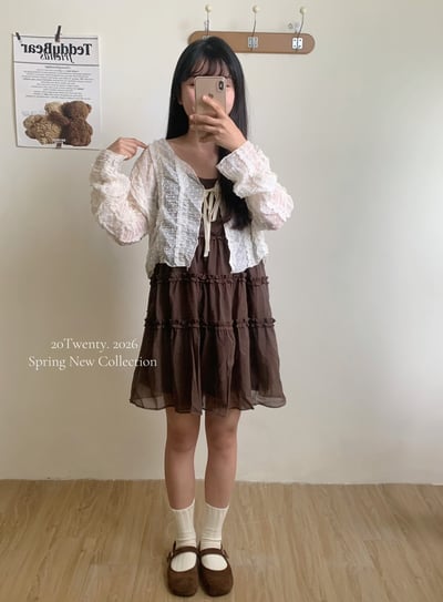 滾邊花紋吊帶短洋（4colors)4