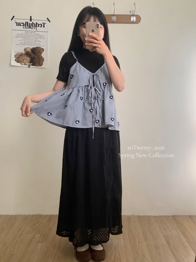 小花刺繡綁帶背心（2colors)8