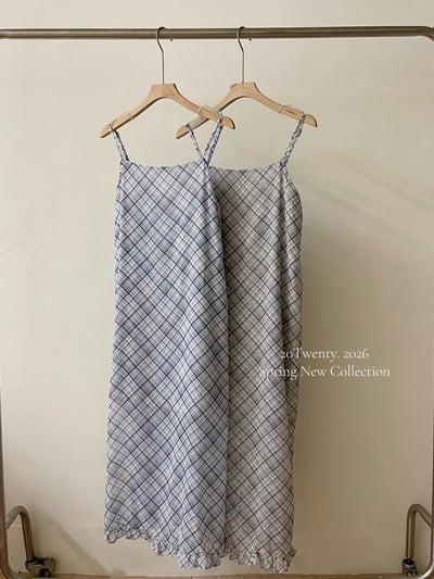 韓系氣質格紋吊帶長洋（2colors)9