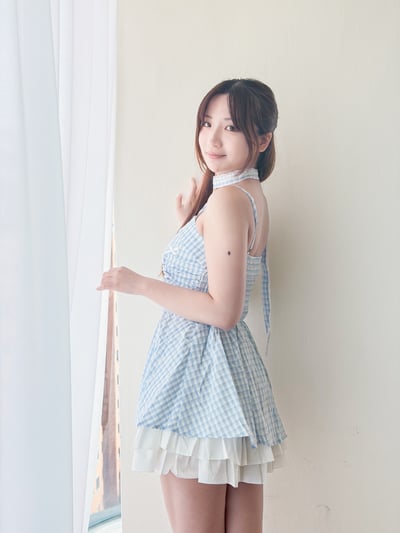 蝴蝶結格紋短洋裝6