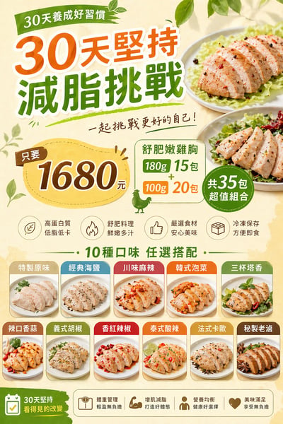 30天堅持減脂挑戰 │口味任選 在享免運│肉肉隊長 │宵夜/備餐/低脂 │1