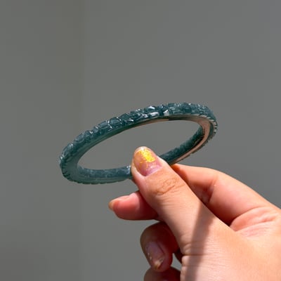 瓜料 藍水翡翠滿花雕刻方鐲596