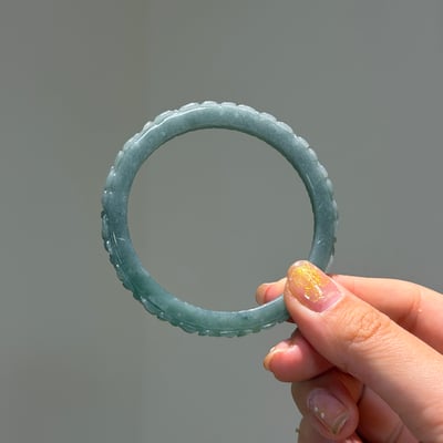 瓜料 藍水翡翠滿花雕刻方鐲546