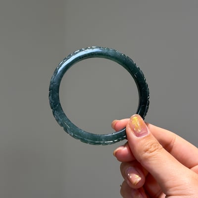 瓜料 藍水翡翠滿花雕刻方鐲587