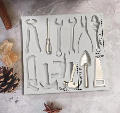 矽膠模【仿真五金工具】12款組矽膠模 (電鋸鏟子鐵鎚電鑽鉗子老虎鉗板手螺絲起子)2