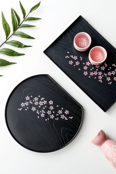 日本製【日式和菓子 櫻花托盤仿漆器(長方盤)】8