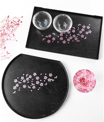日本製【日式和菓子 櫻花托盤仿漆器(半月盤)】6