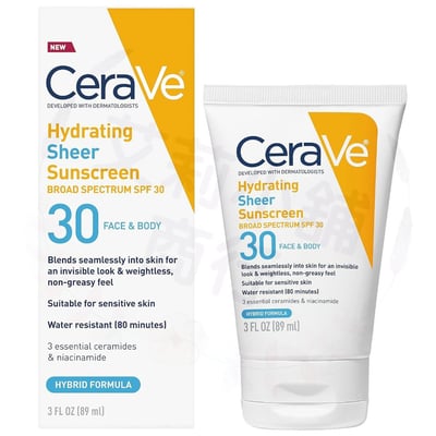 Cerave Hydrating Sheer Sunscreen Broad Spectrum SPF 30 for Face & Body 89ml 保濕輕薄防曬霜廣譜防曬（適用於臉部和身體）1