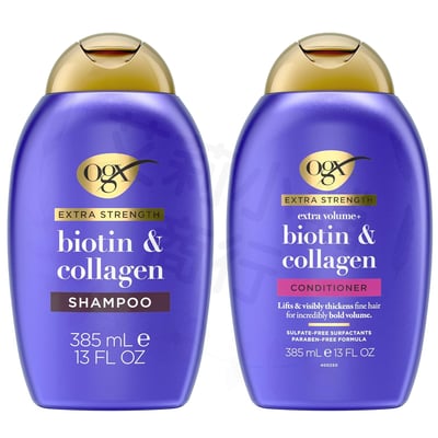 OGX Extra Volume + Extra Strength Biotin & Collagen Shampoo / Conditioner 385ml 特效型生物素和膠原蛋白（洗髮乳/潤髮乳）1