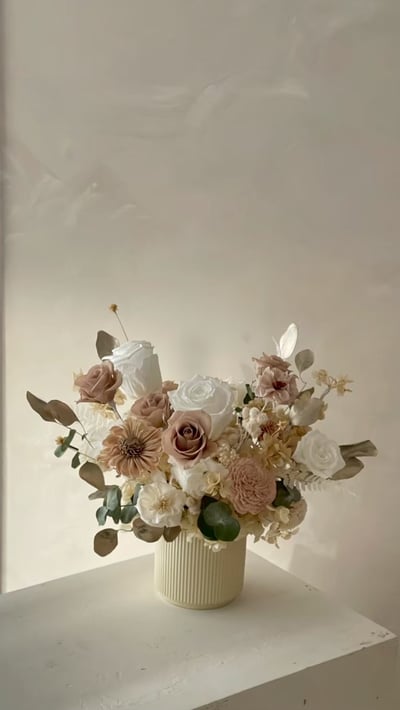 四面觀賞永生盆花-奶白金色系2