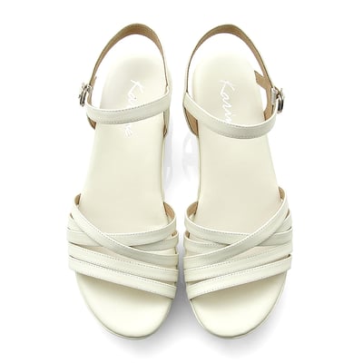 karine(MIT台灣製)全真皮交叉細帶鏤空楔型涼鞋-米白色3