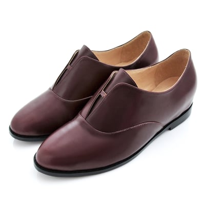 karine(MIT台灣製)全真皮2way無綁帶內增高牛津鞋-紅酒色6