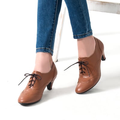 karine(MIT台灣製)全真皮復舊牛津低跟踝靴-栗子棕4