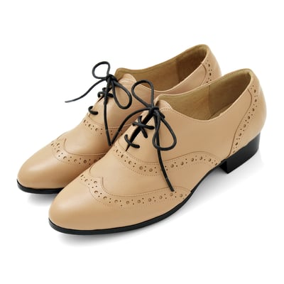 karine(MIT台灣製)全真皮綁帶低跟牛津鞋-奶茶色2