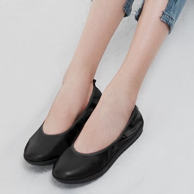 karine(MIT台灣製)全真皮素面厚底娃娃鞋-黑色4
