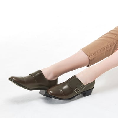 karine(MIT台灣製)全真皮雙釦帶低跟孟克鞋-咖啡色5