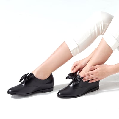 karine(MIT台灣製)全真皮2way無綁帶內增高牛津鞋-黑色5