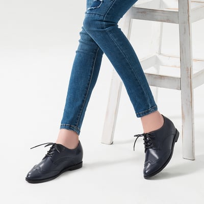 karine(MIT台灣製)全真皮綁帶內增高牛津鞋-藍樹蛙5