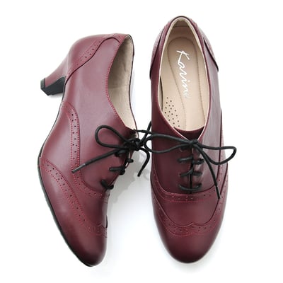 karine(MIT台灣製)全真皮復舊牛津低跟踝靴-馬丁紅3