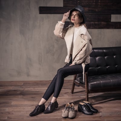 karine(MIT台灣製)全真皮經典綁帶德比短靴-深咖啡色7