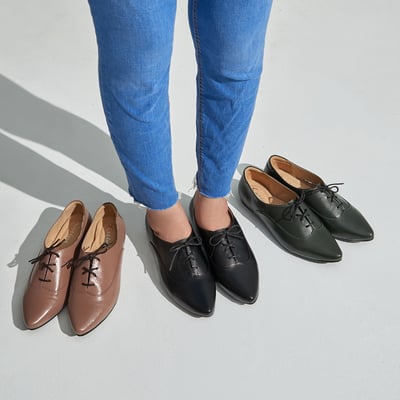 karine(MIT台灣製)全真皮尖頭綁帶內增高德比鞋-小麥7