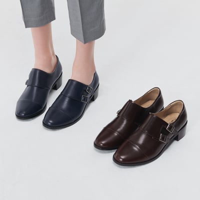 karine(MIT台灣製)全真皮雙釦帶低跟孟克鞋-藏藍色9