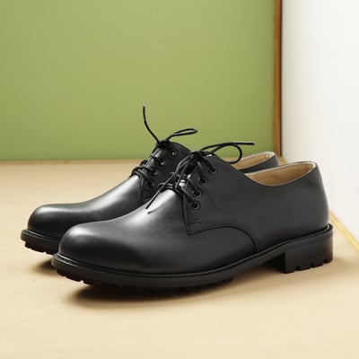 karine(MIT台灣製)全真皮綁帶寬楦厚底德比鞋-黑色3