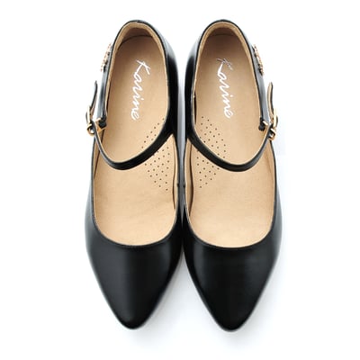 karine(MIT台灣製)全真皮尖頭繫帶內增高楔型鞋-黑色3